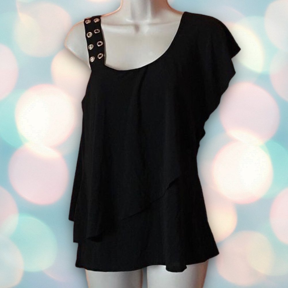 Belldini Women’s One Shoulder Draped Grommet Blouse Top Size M - Picture 2 of 6